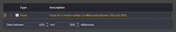 InstructBot showing a pause action with a variable duration for an input command.