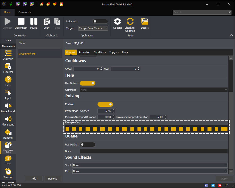 InstructBot showing an example of pulsing of a command.