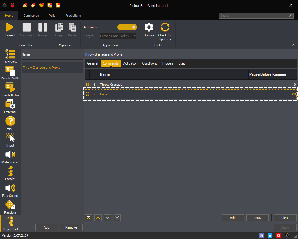 InstructBot showing how to edit a command in the sequential command in InstructBot.