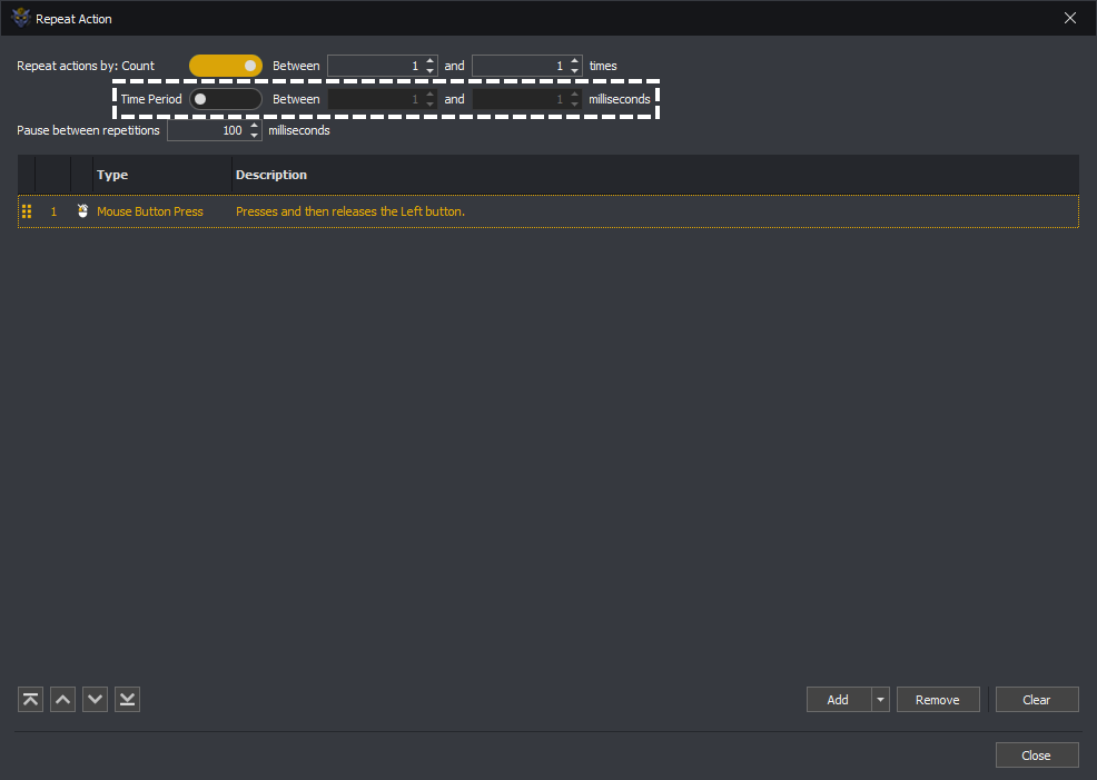 InstructBot showing the period to repeat the sequence of actions.