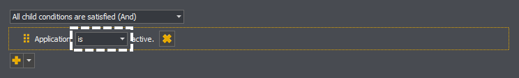 The condition editor showing an example of an application active condition matching when the application is active in InstructBot.